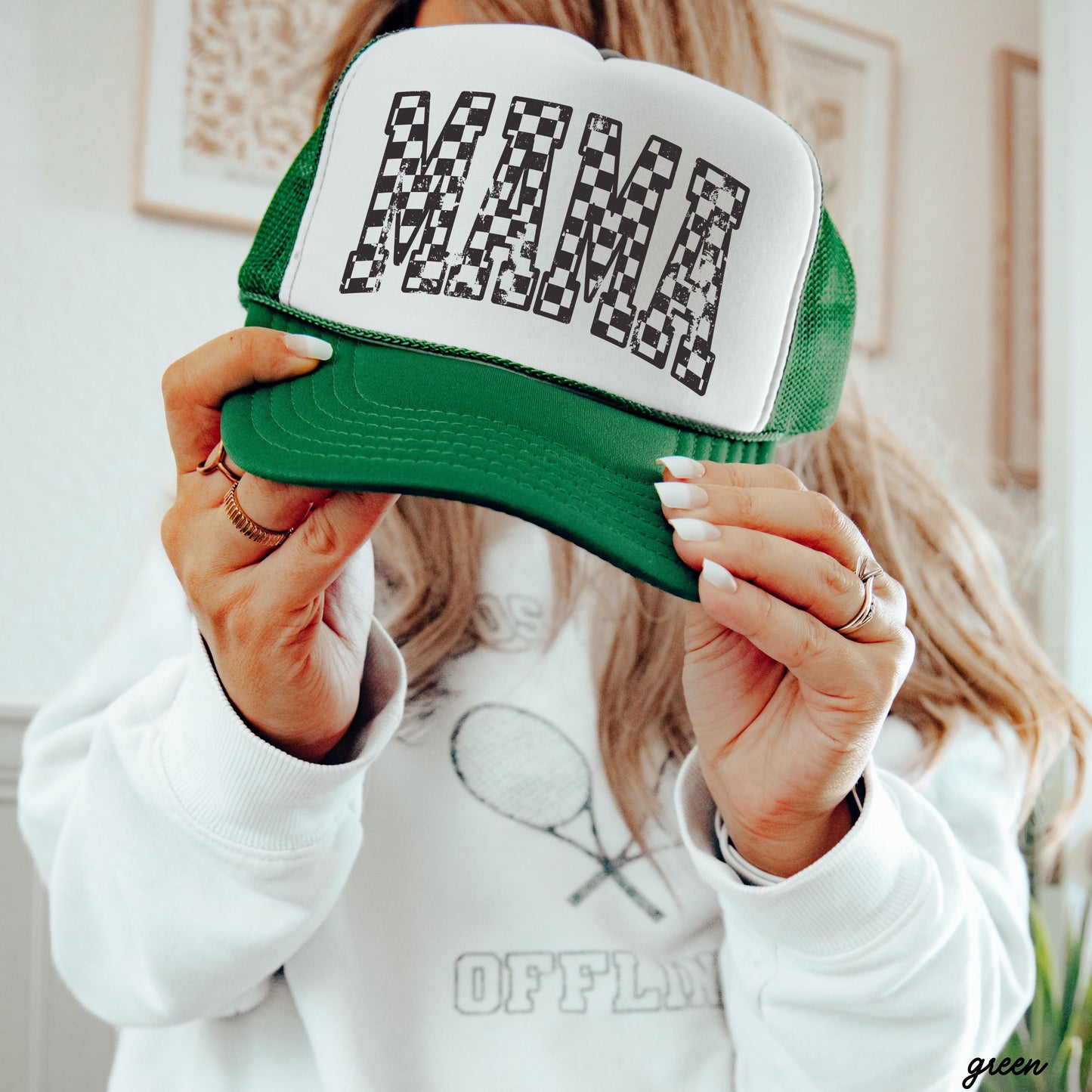 Checkered Mama Outline Trucker Hat *9 COLORS