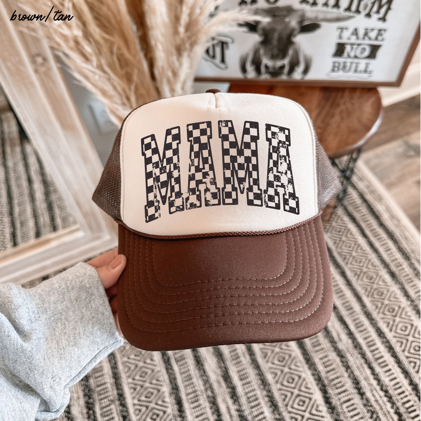 Checkered Mama Outline Trucker Hat *9 COLORS