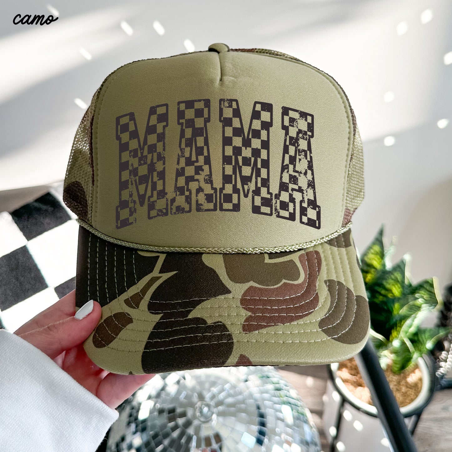 Checkered Mama Outline Trucker Hat *9 COLORS