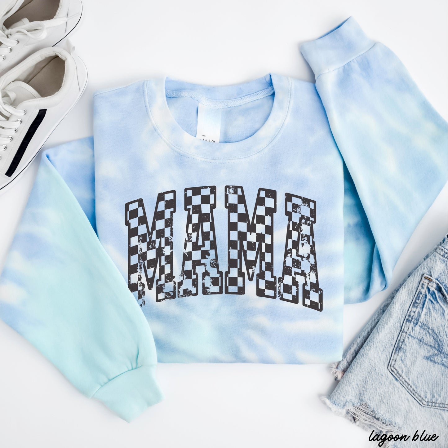 Mama Checkered Outline Tie Dye Sweatshirt *2 Colors (S-3X)