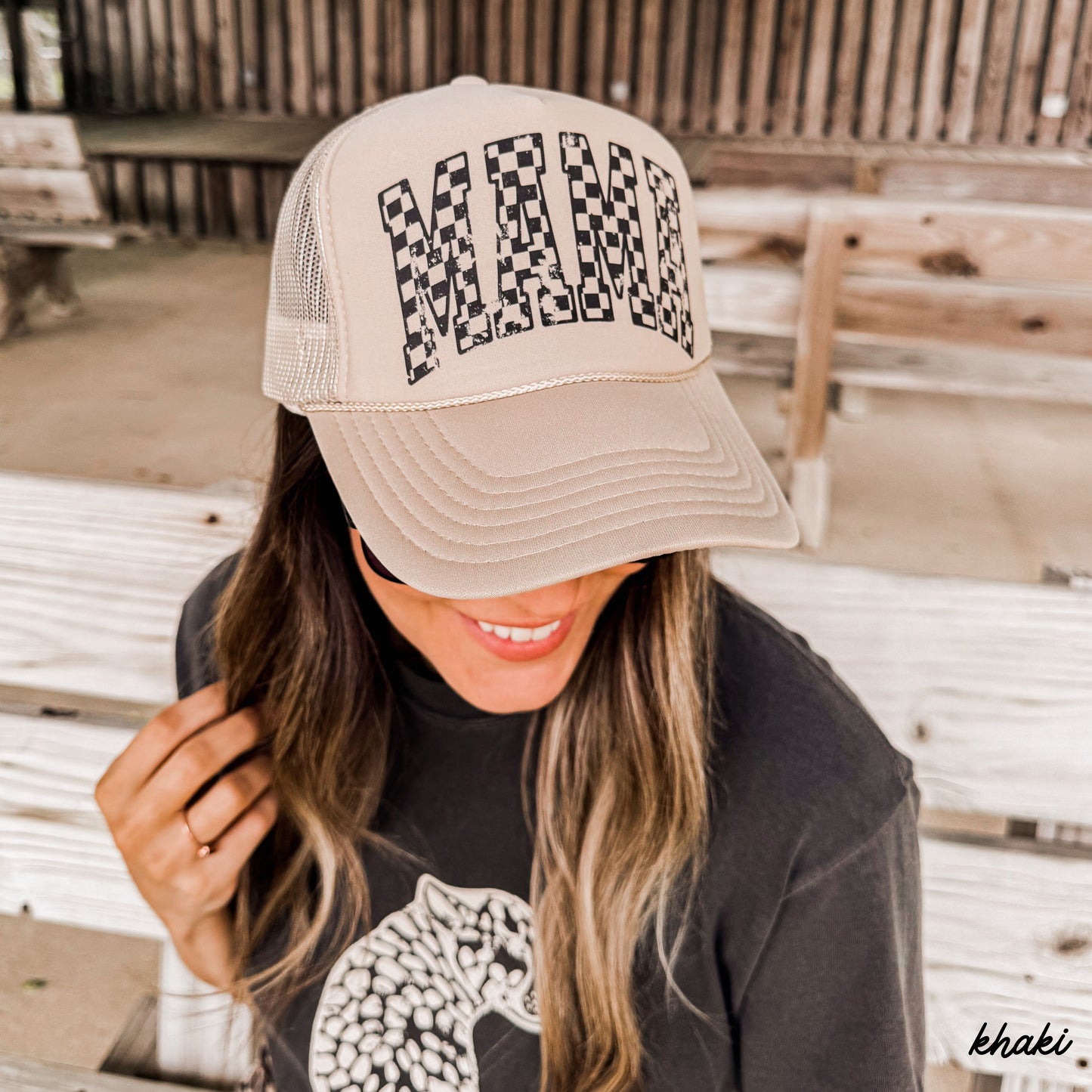 Checkered Mama Outline Trucker Hat *9 COLORS