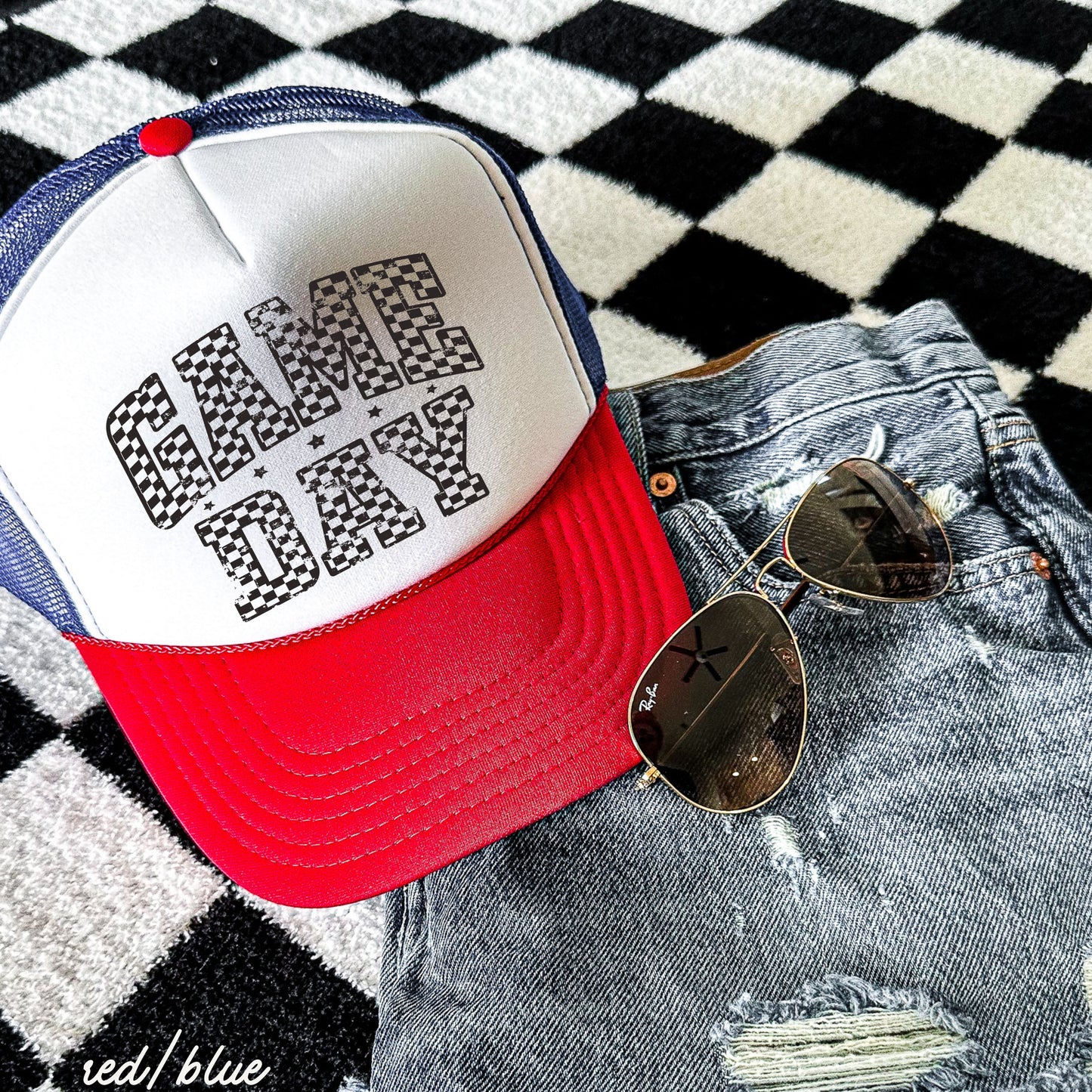 Checkered Game Day Trucker Hat *9 COLORS