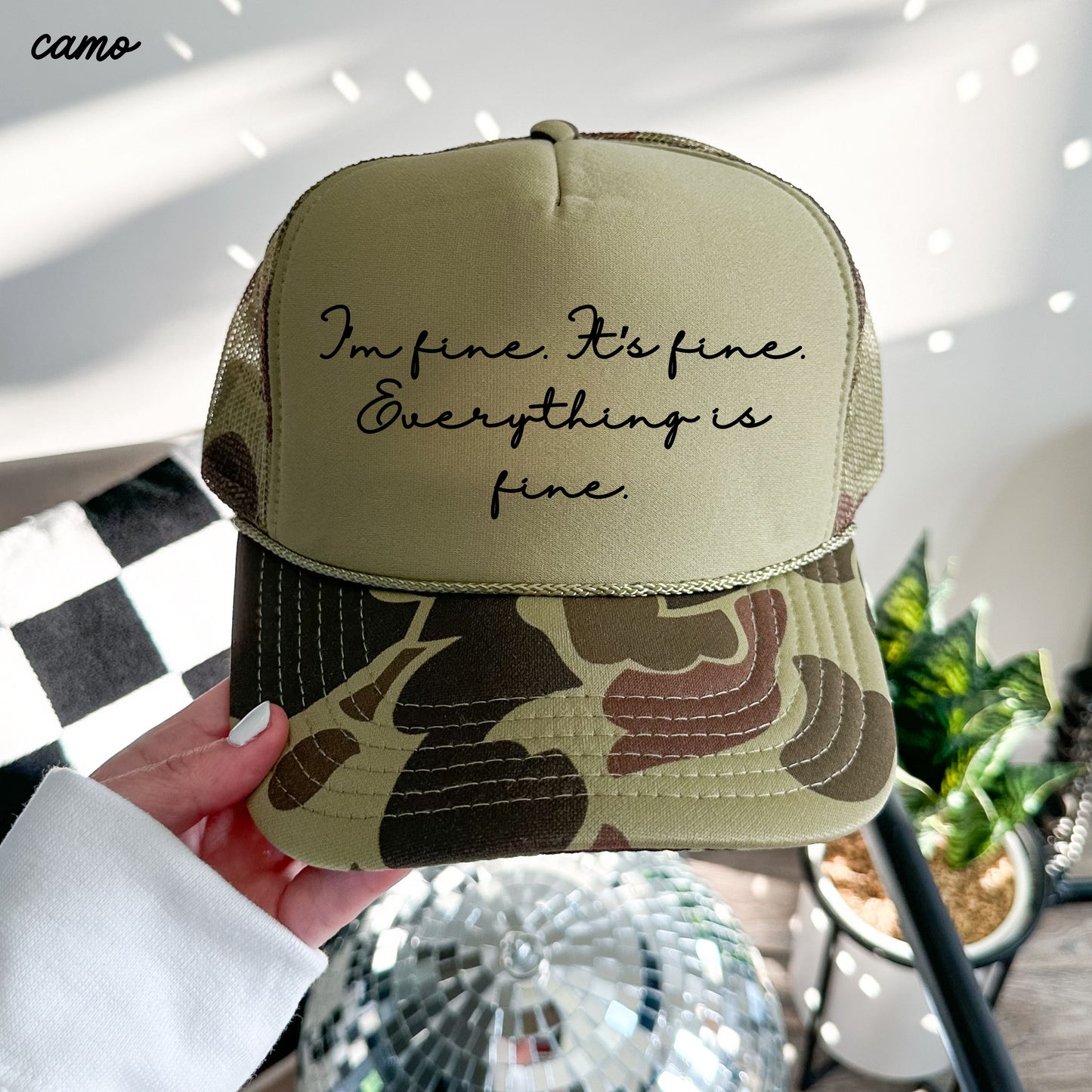 Everything is Fine Cursive Trucker Hat *12 Colors