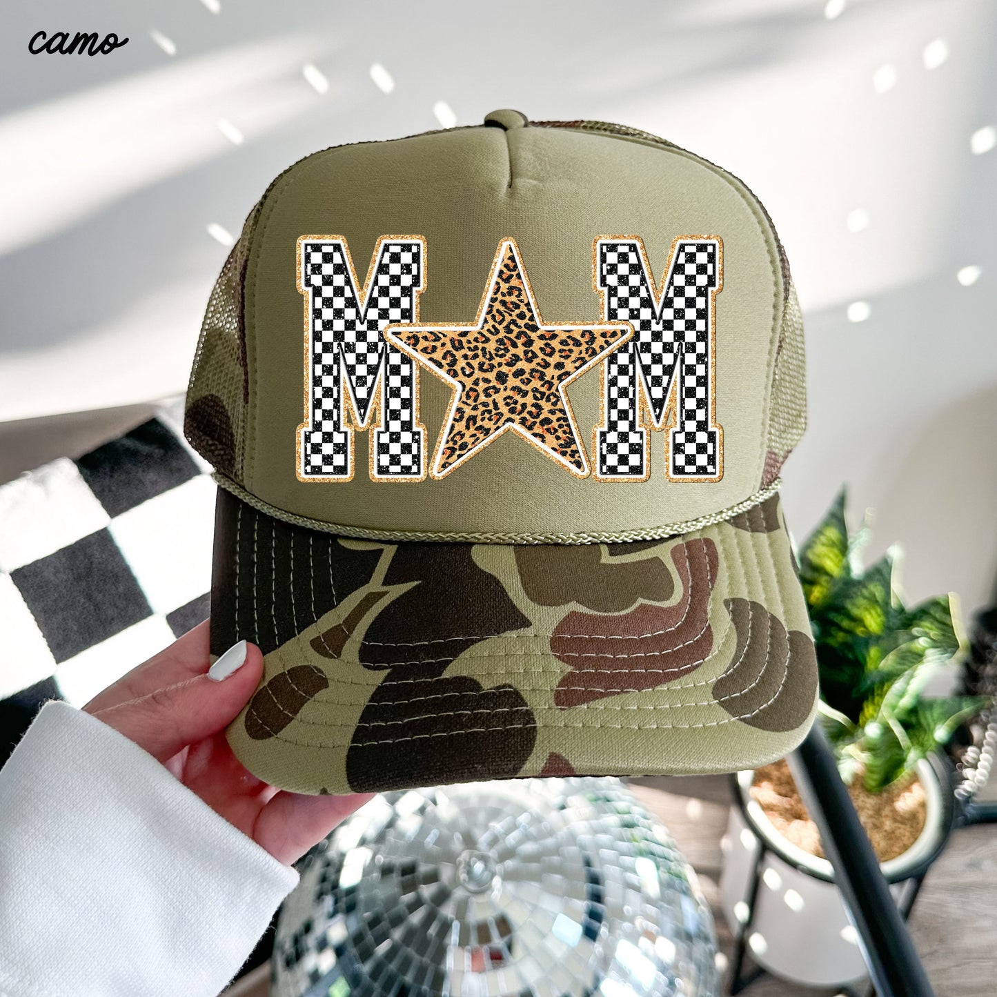 Checkered Star Mom Trucker Hat *13 COLORS