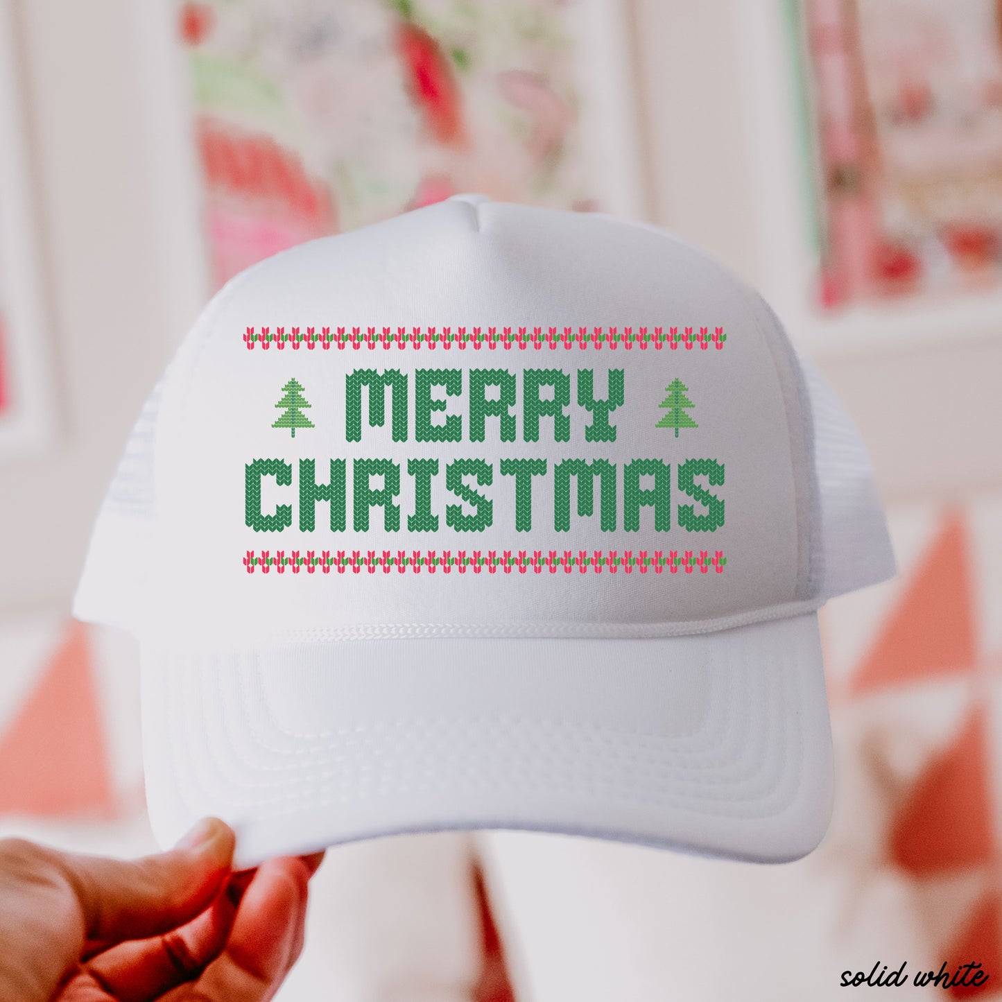 Merry Christmas Ugly Sweater Style Trucker Hat *8 Colors