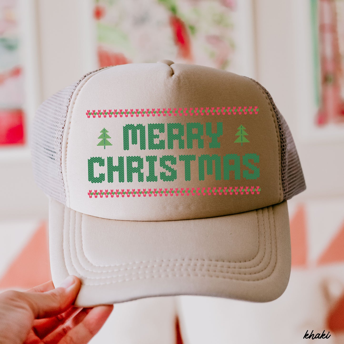 Merry Christmas Ugly Sweater Style Trucker Hat *8 Colors