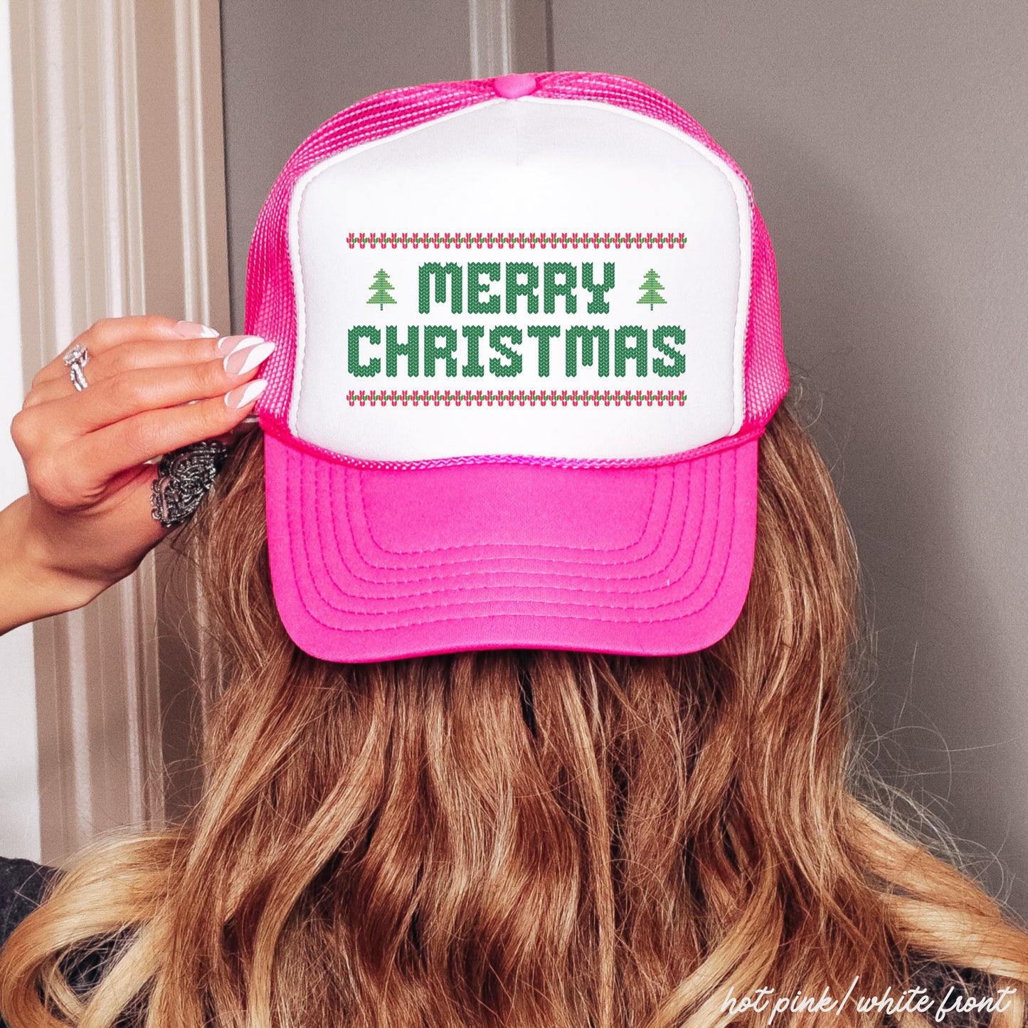 Merry Christmas Ugly Sweater Style Trucker Hat *8 Colors