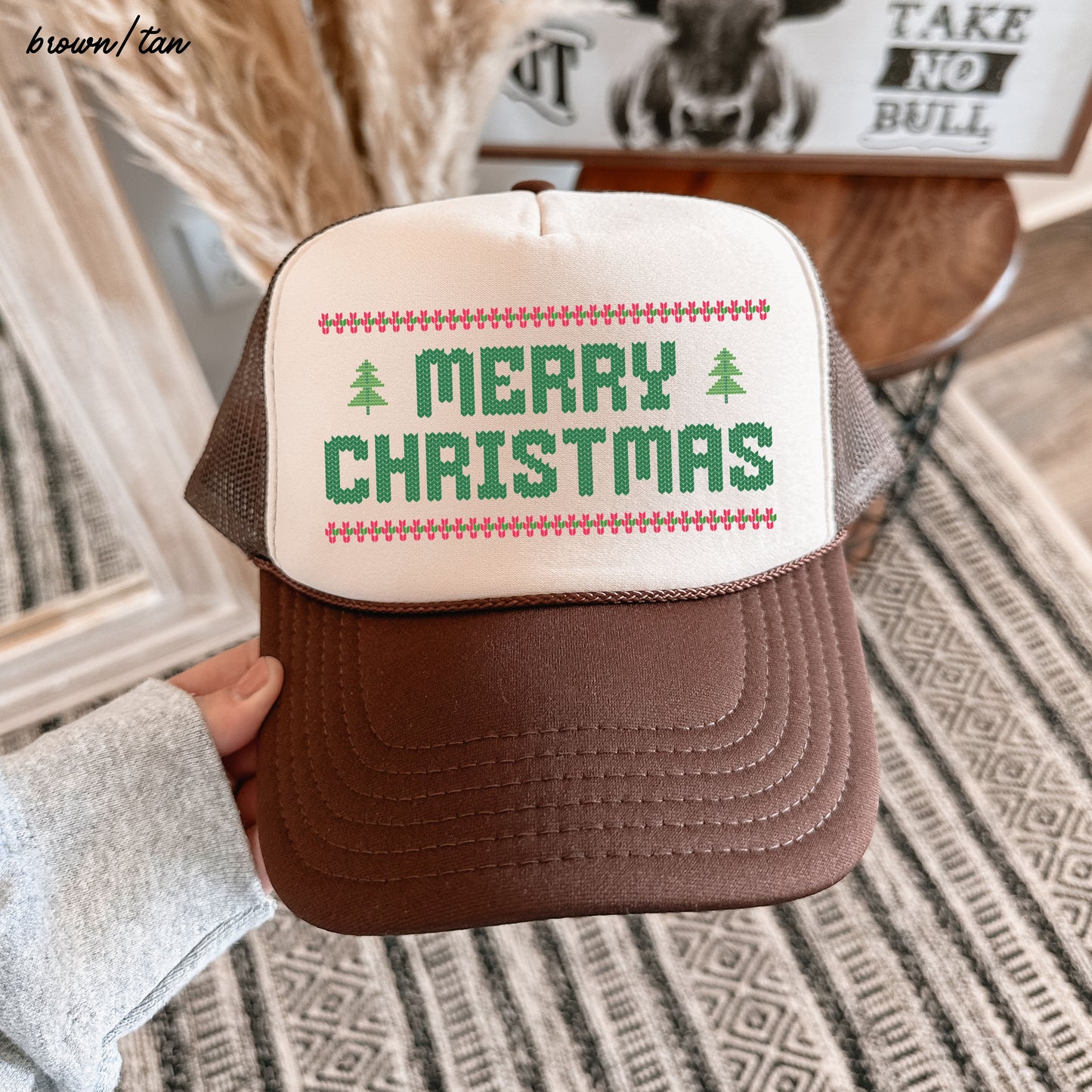 Merry Christmas Ugly Sweater Style Trucker Hat *8 Colors