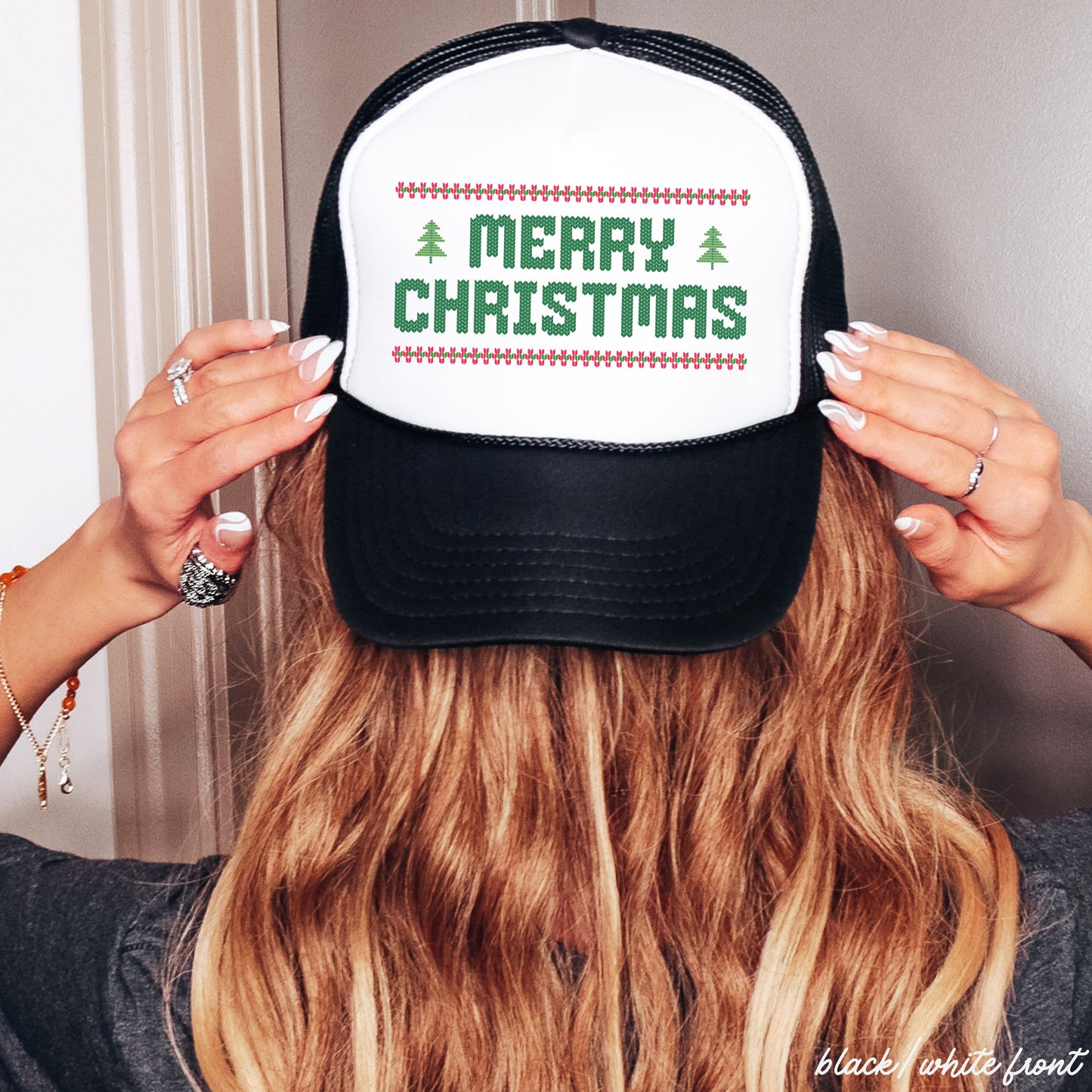 Merry Christmas Ugly Sweater Style Trucker Hat *8 Colors