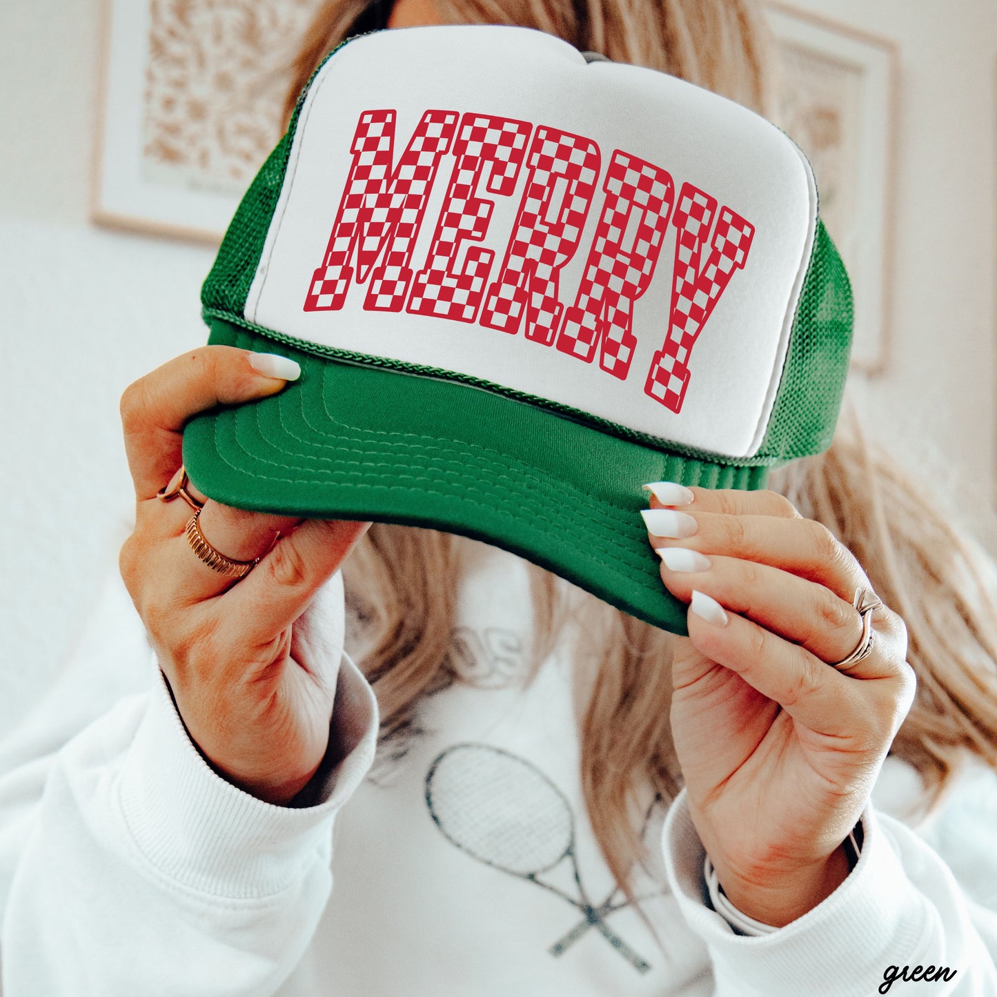 Checkered Merry Trucker Hat *8 Colors
