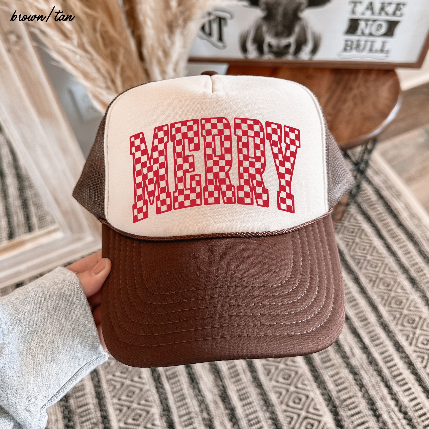 Checkered Merry Trucker Hat *8 Colors