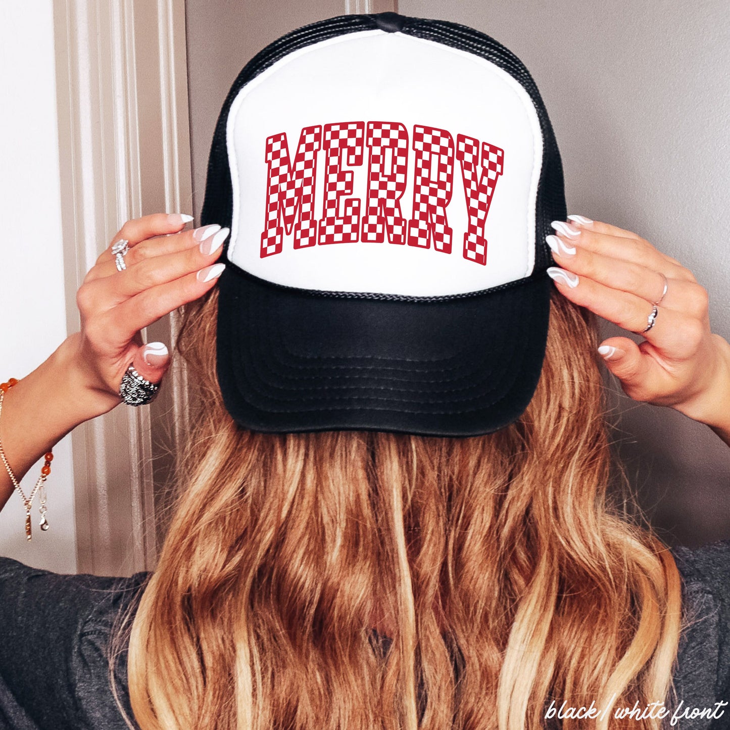 Checkered Merry Trucker Hat *8 Colors