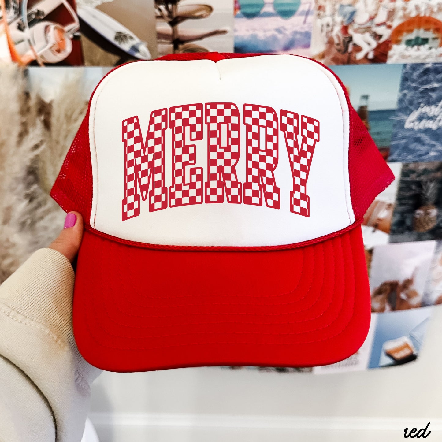 Checkered Merry Trucker Hat *8 Colors