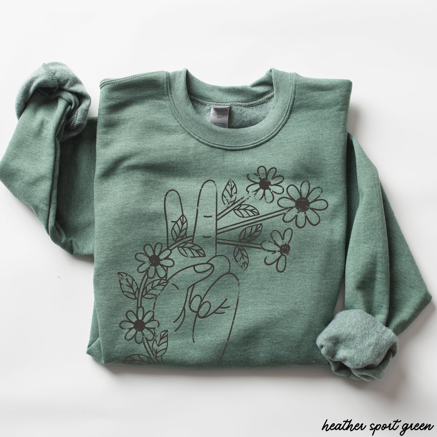 Floral Hand Peace Sign Sweatshirt *9 Colors (S-3X)