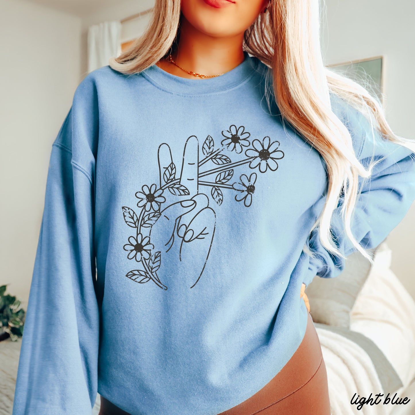 Floral Hand Peace Sign Sweatshirt *9 Colors (S-3X)