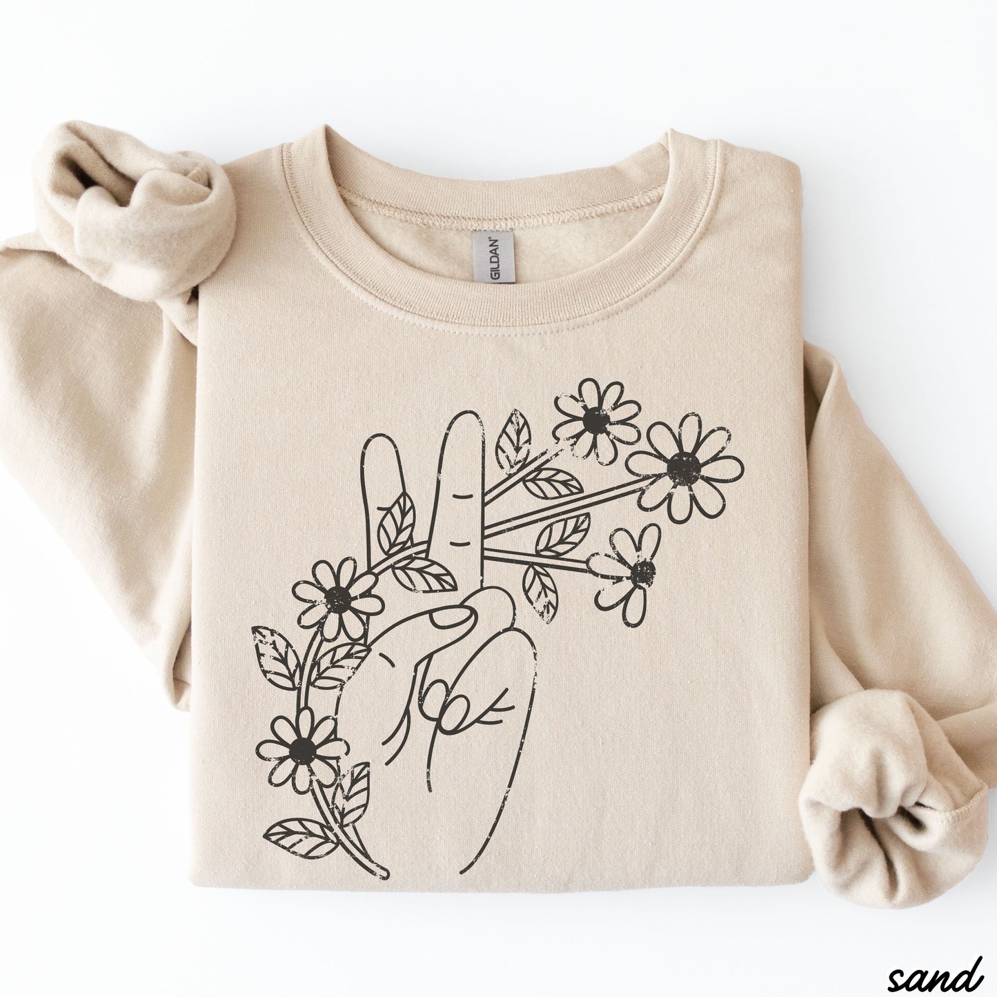 Floral Hand Peace Sign Sweatshirt *9 Colors (S-3X)