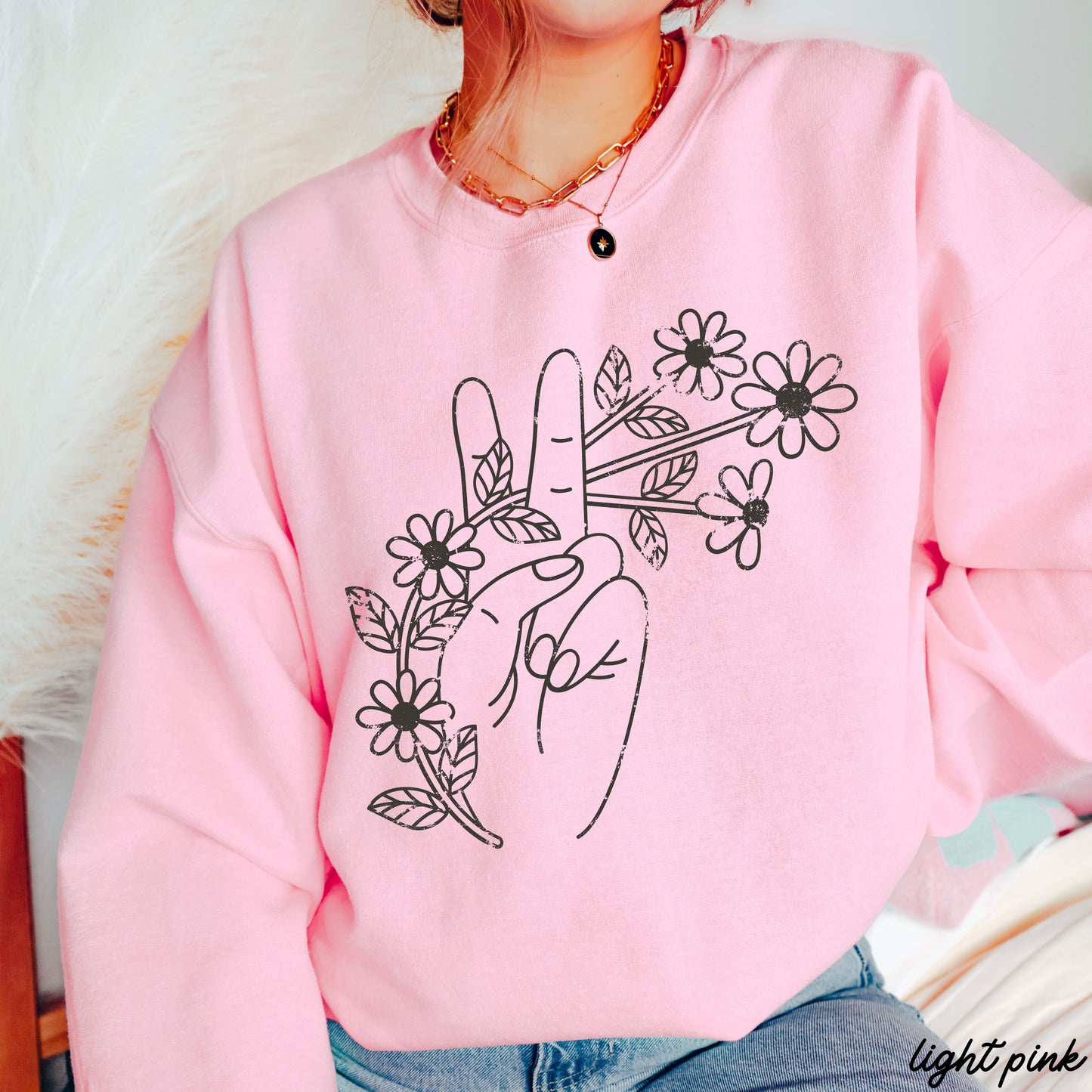 Floral Hand Peace Sign Sweatshirt *9 Colors (S-3X)