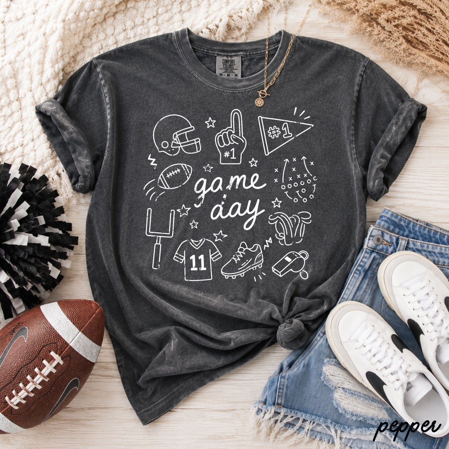 Football Game Day Doodle Tee *21 Colors (S-3X)