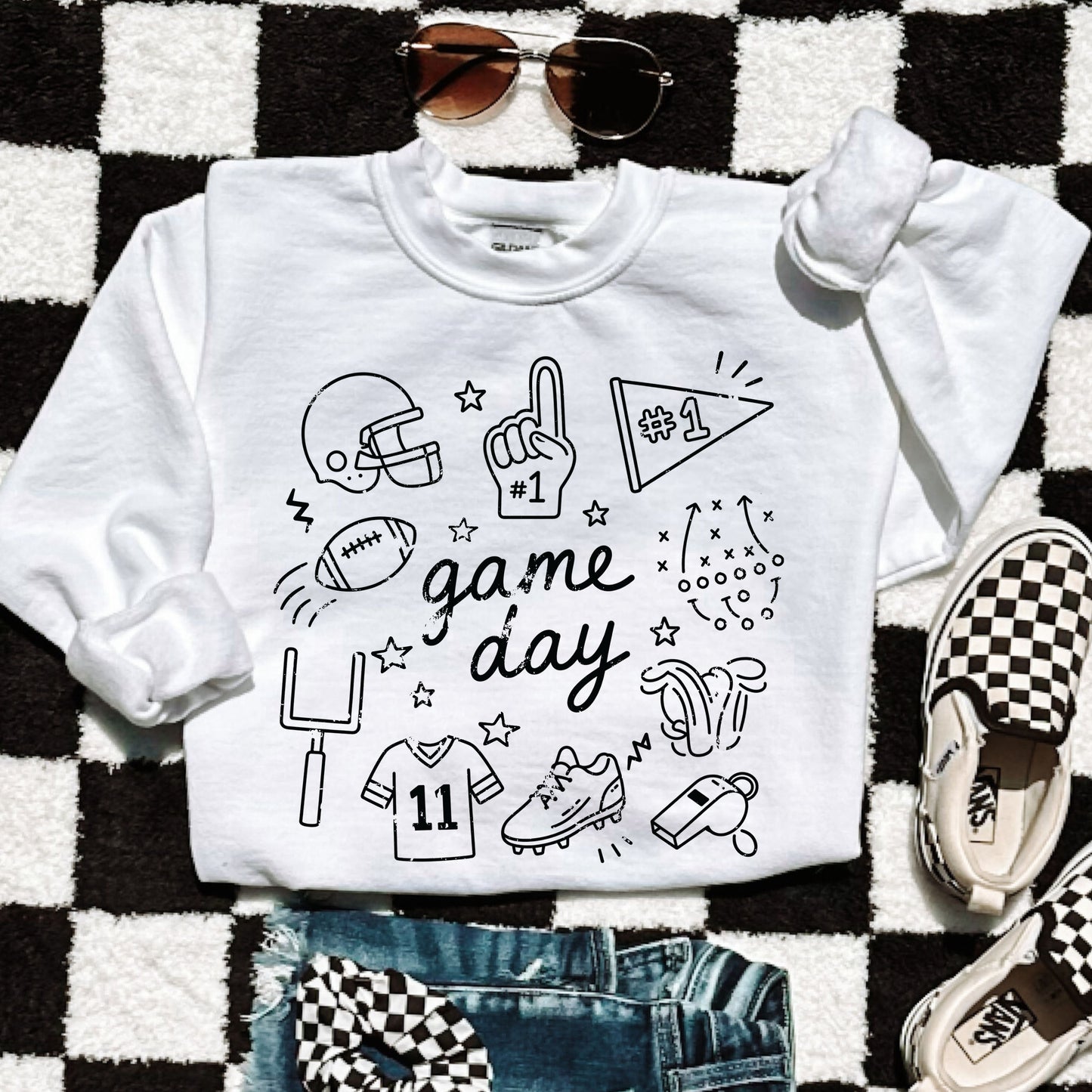 Football Game Day Doodle Sweatshirt *11 Colors (S-3X)