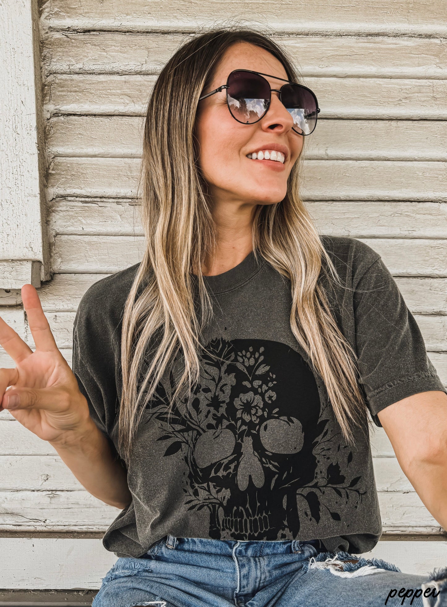 Floral Skull Tee *8 Colors (S-3X)