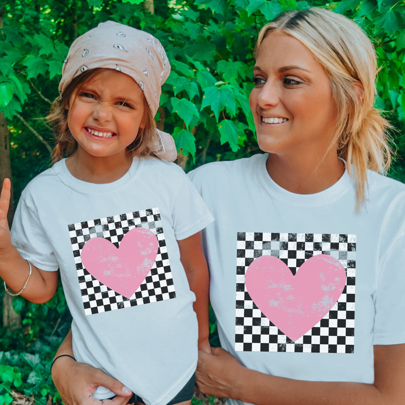 YOUTH Pre Order: Checkered Heart Tee *WHITE (XS-XL)