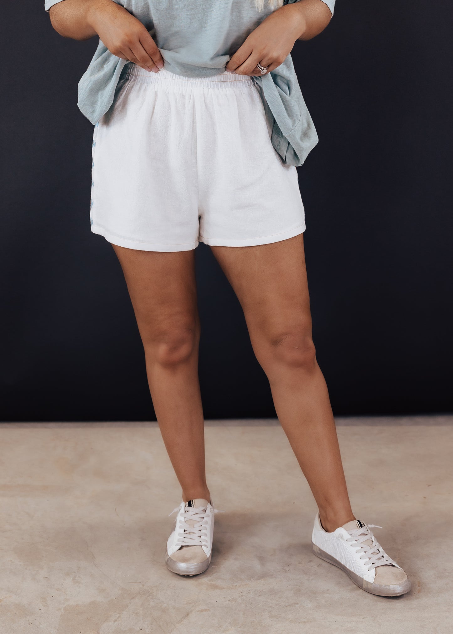 SMALL: White Aztec Embroidered Shorts