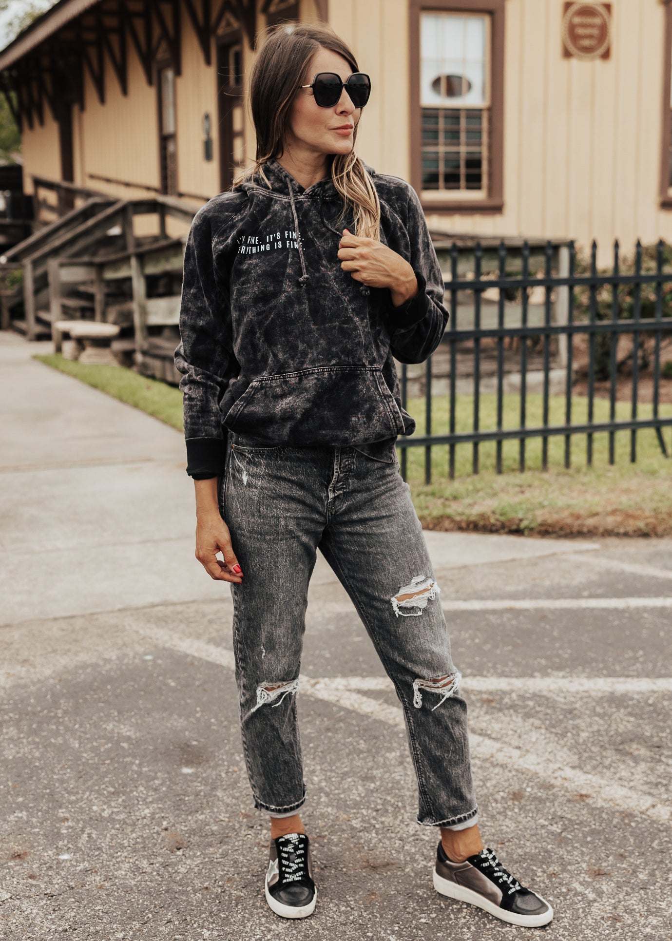 Pre-ORDER: Everything is Fine Vintage Raglan Hoodie *Cloud Black (S-3X)