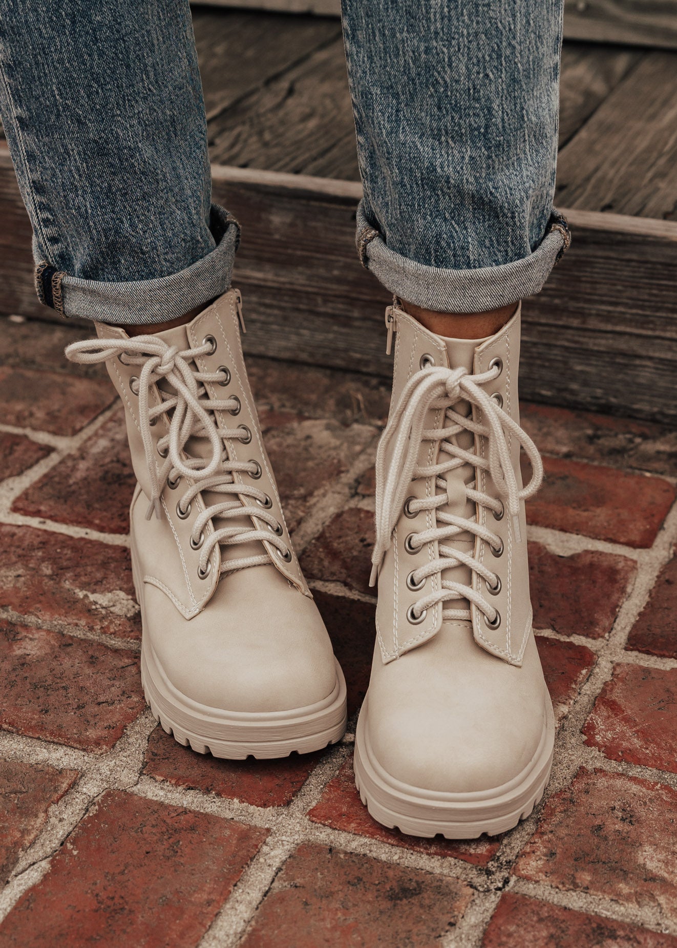 SIZE 5.5, 6, 6.5: Firm Lace Up Boot (5.5-10) *BEIGE