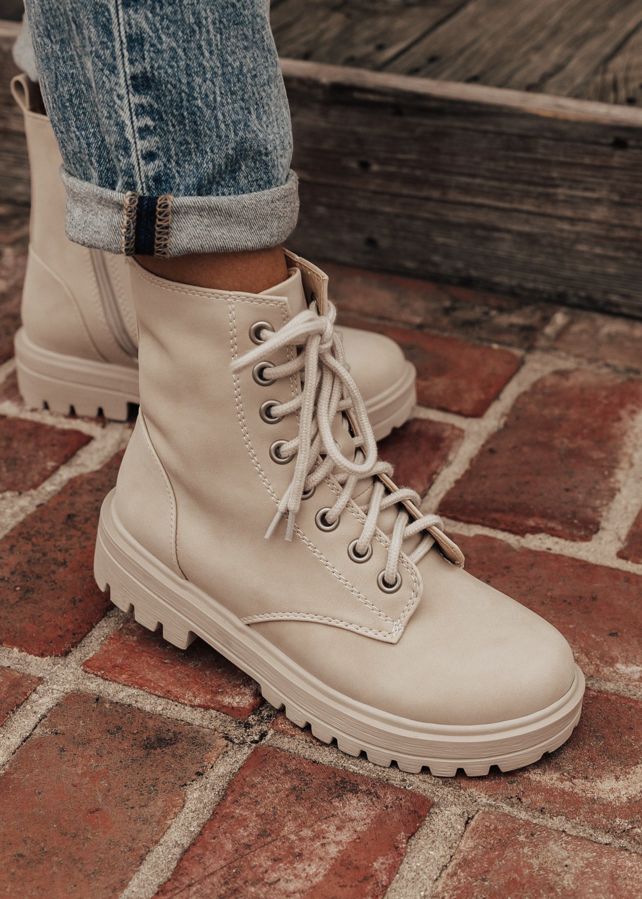 SIZE 5.5, 6, 6.5: Firm Lace Up Boot (5.5-10) *BEIGE