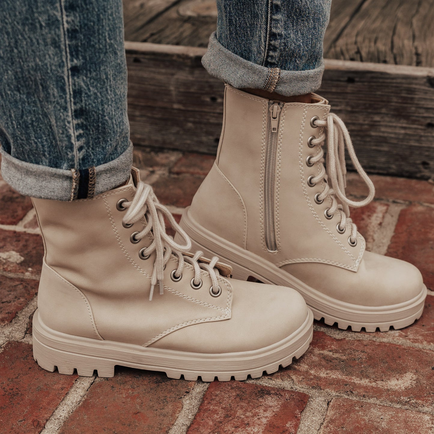 SIZE 5.5, 6, 6.5: Firm Lace Up Boot (5.5-10) *BEIGE