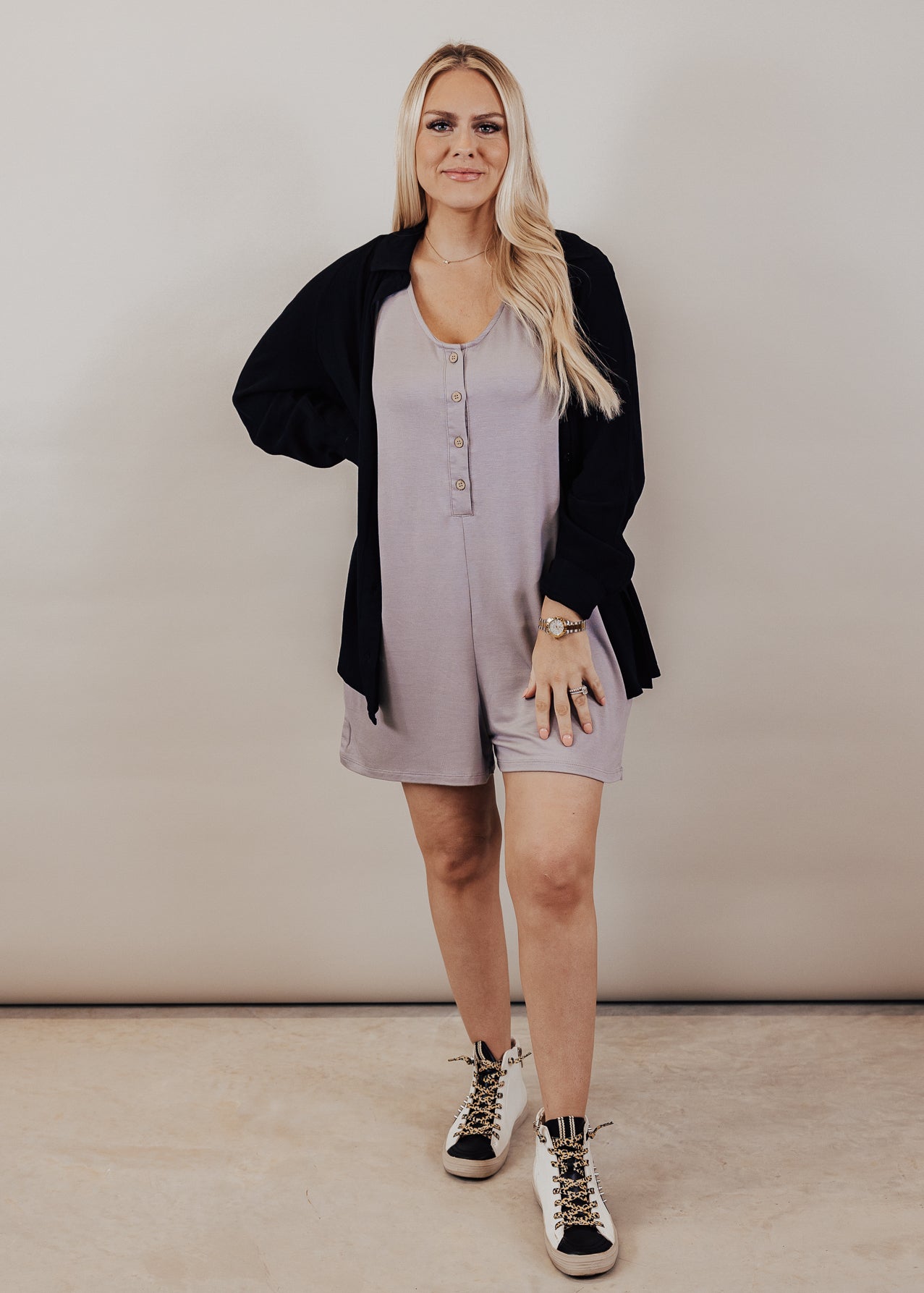 SMALL: Maggie Romper *SILVER GREY