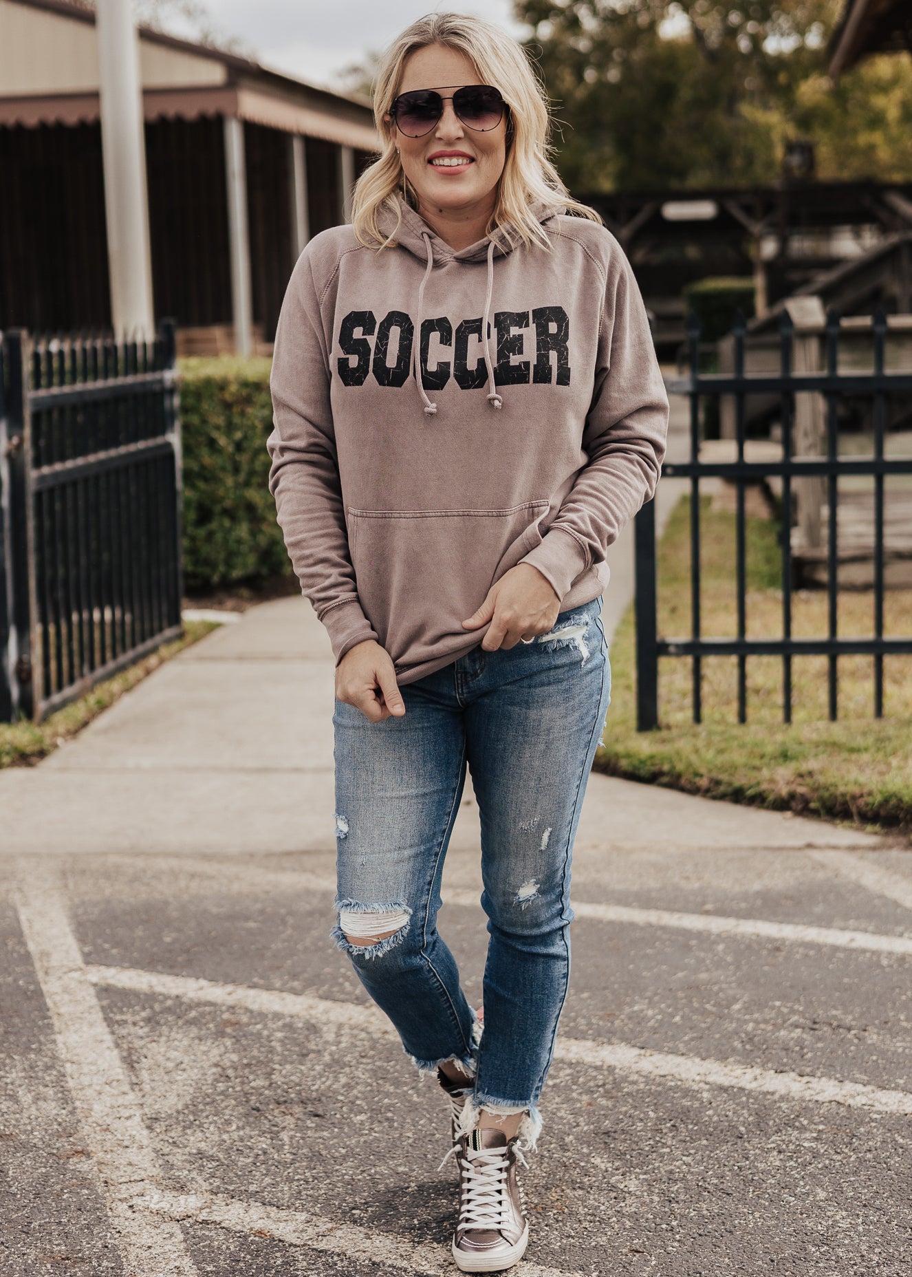 Soccer Vintage Raglan Hoodie *Zinc (Grey/Purple) (S-3X)