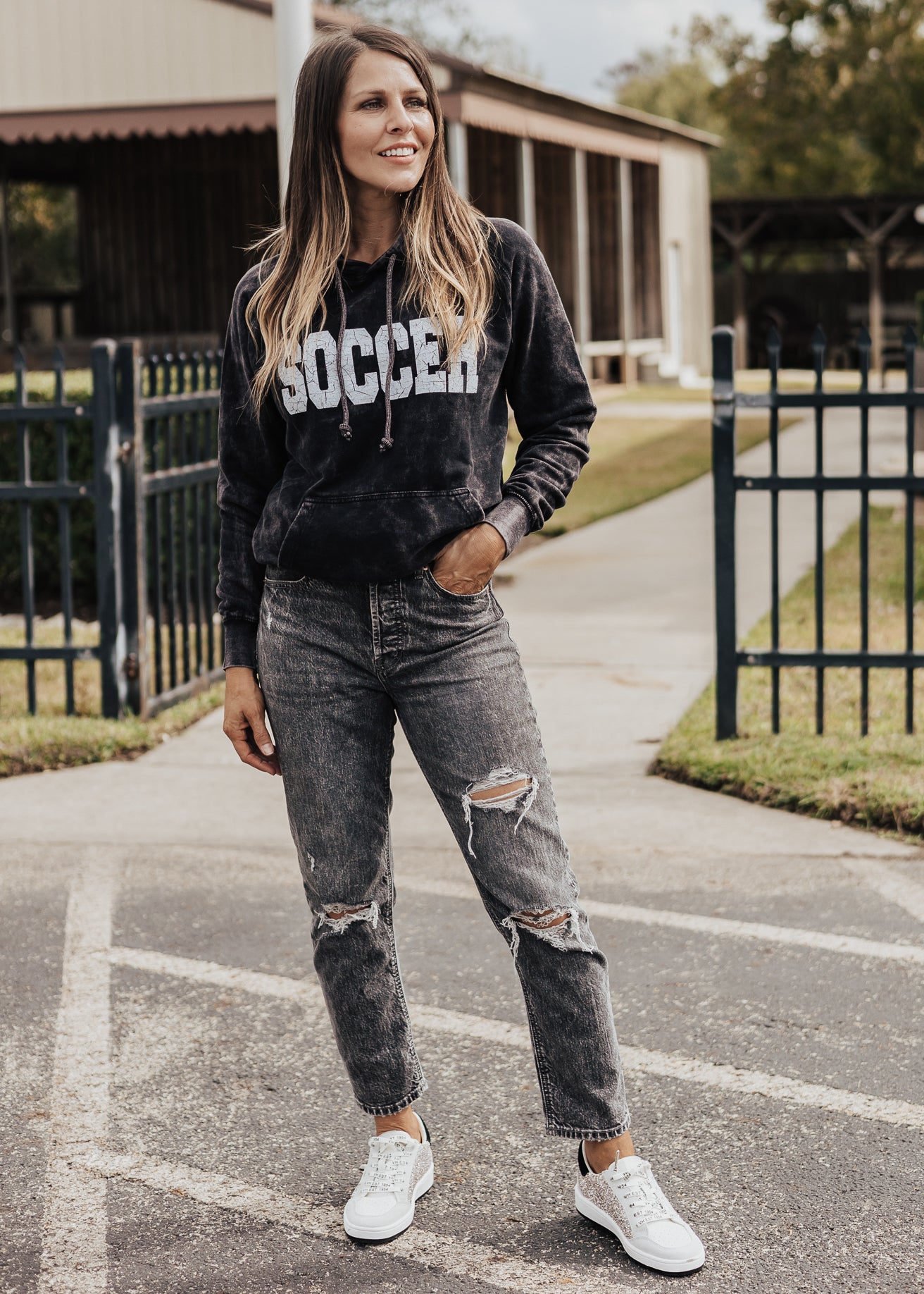 Soccer Vintage Raglan Hoodie *Cloud Black (S-3X)