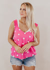 Fuchsia Dotted Pom Blouse (S-3X)