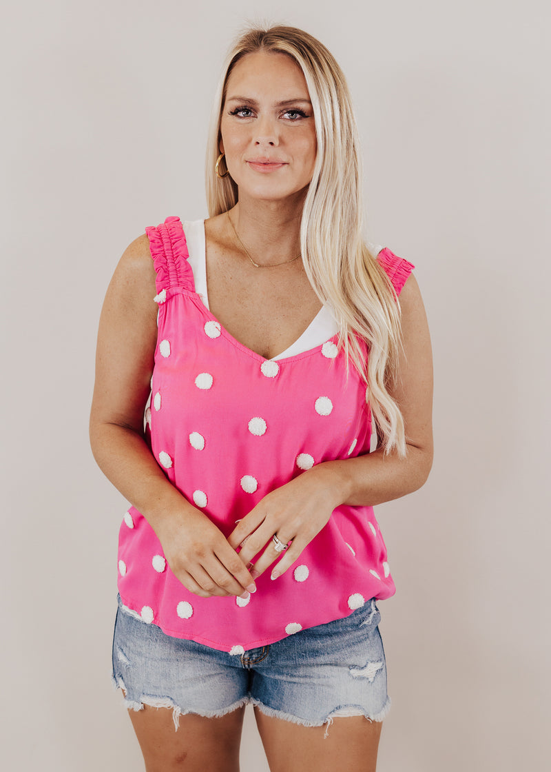 Fuchsia Dotted Pom Blouse (S-3X)