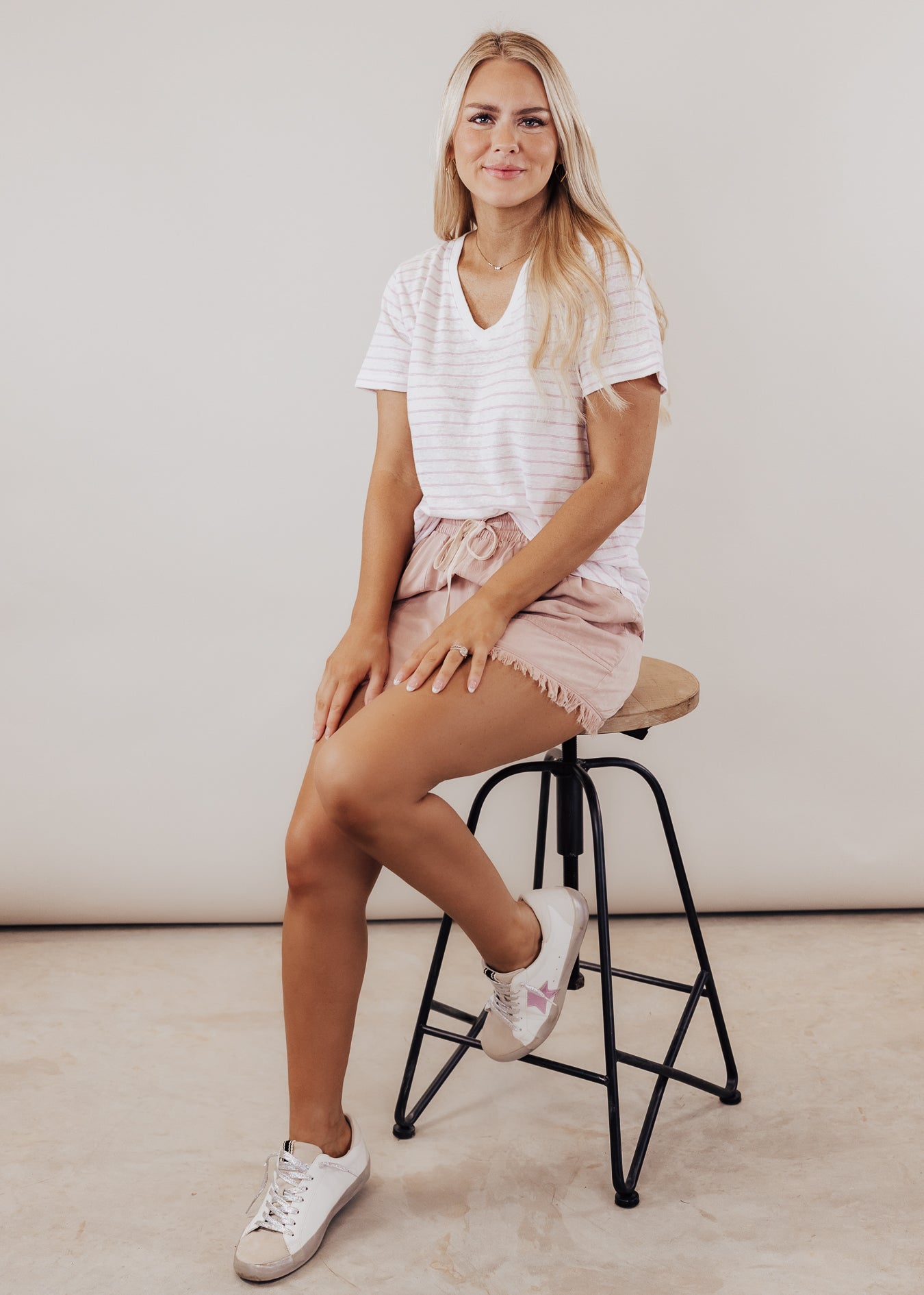 Delta Stripe Top *White/Purple Mauve