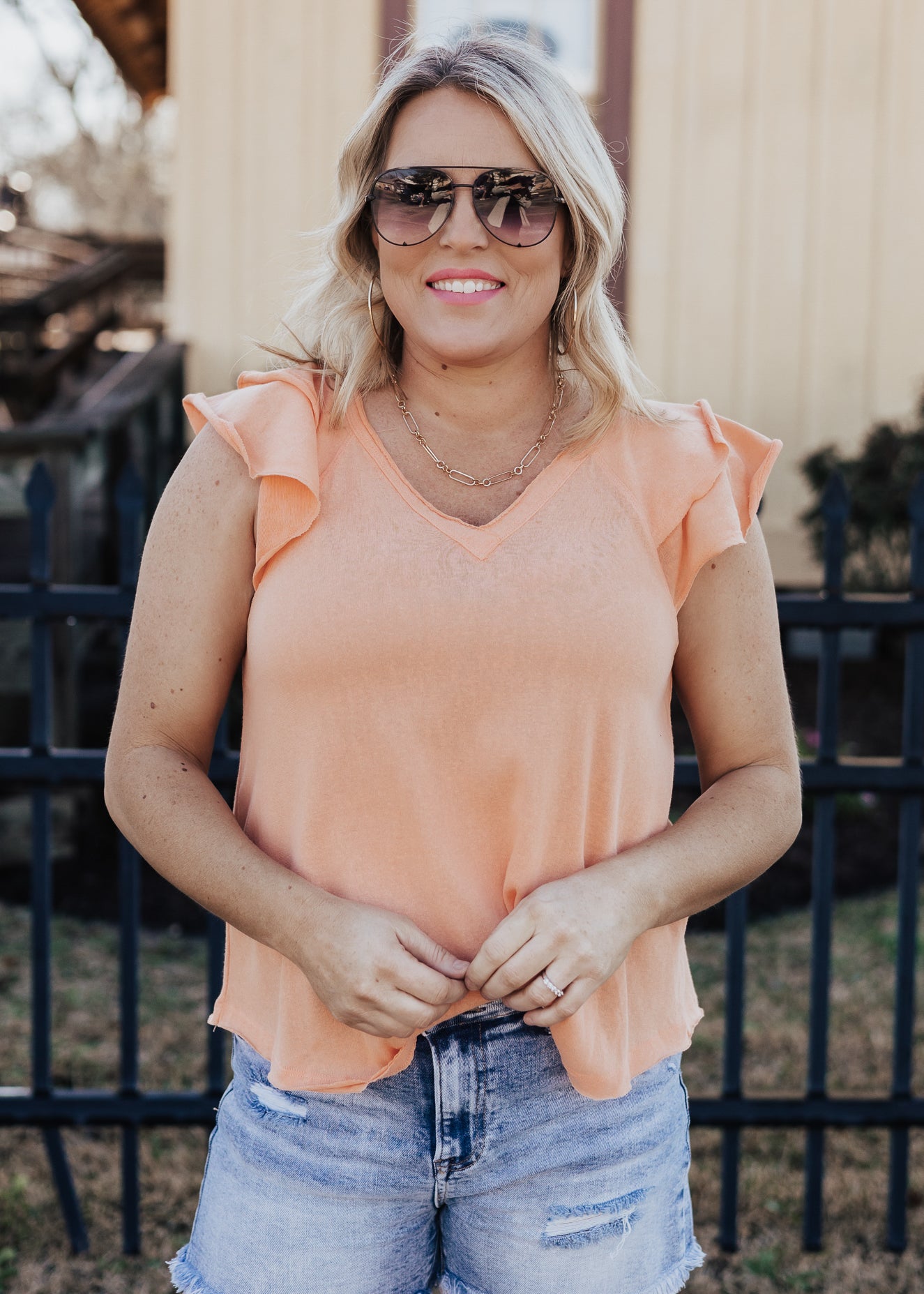 S, M, L: Veronica Flutter Sleeve Top *MANGO