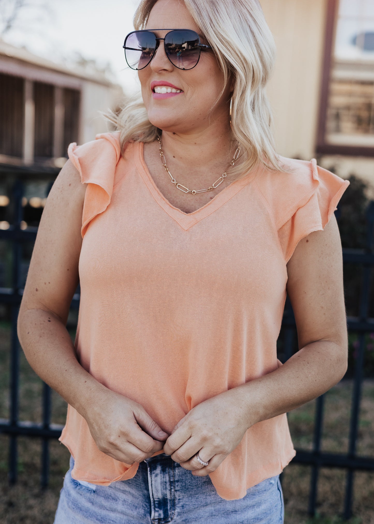 S, M, L: Veronica Flutter Sleeve Top *MANGO