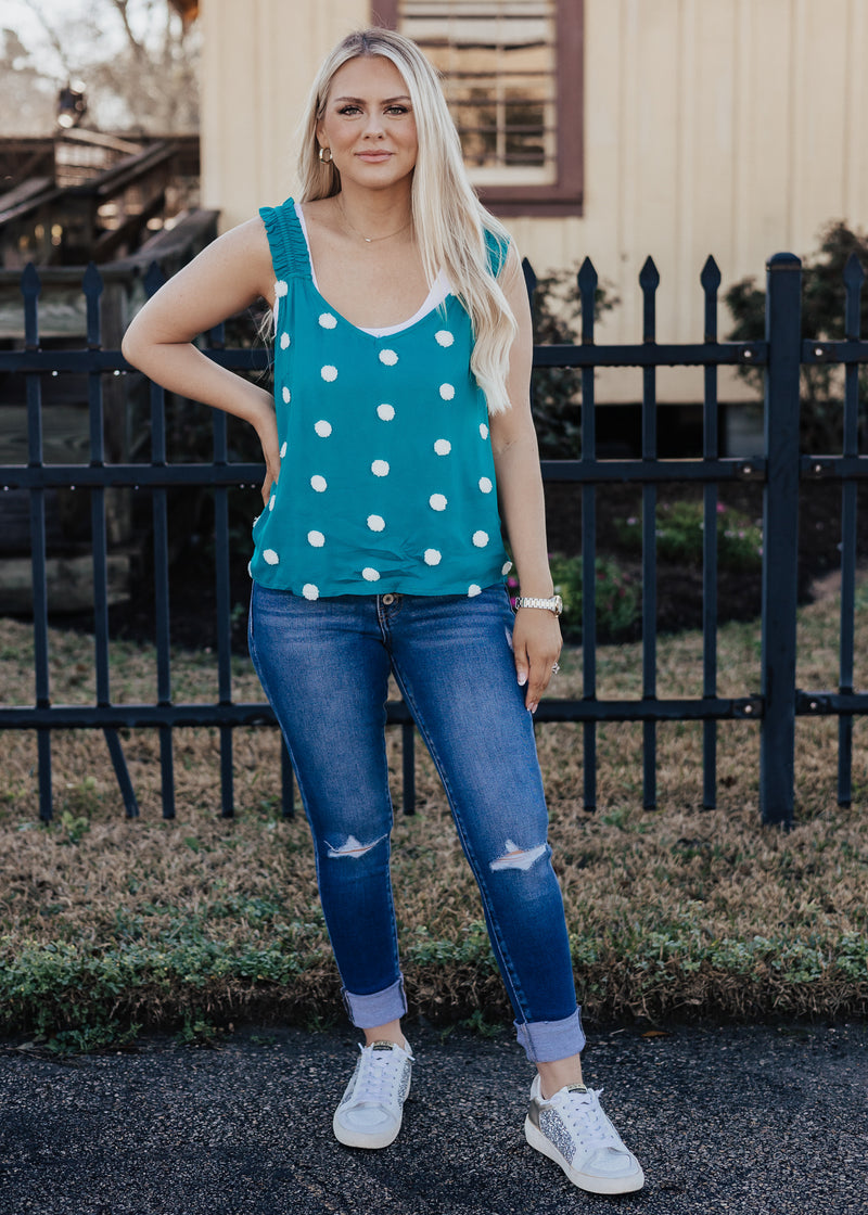 Emerald Dotted Pom Blouse (S-3X)