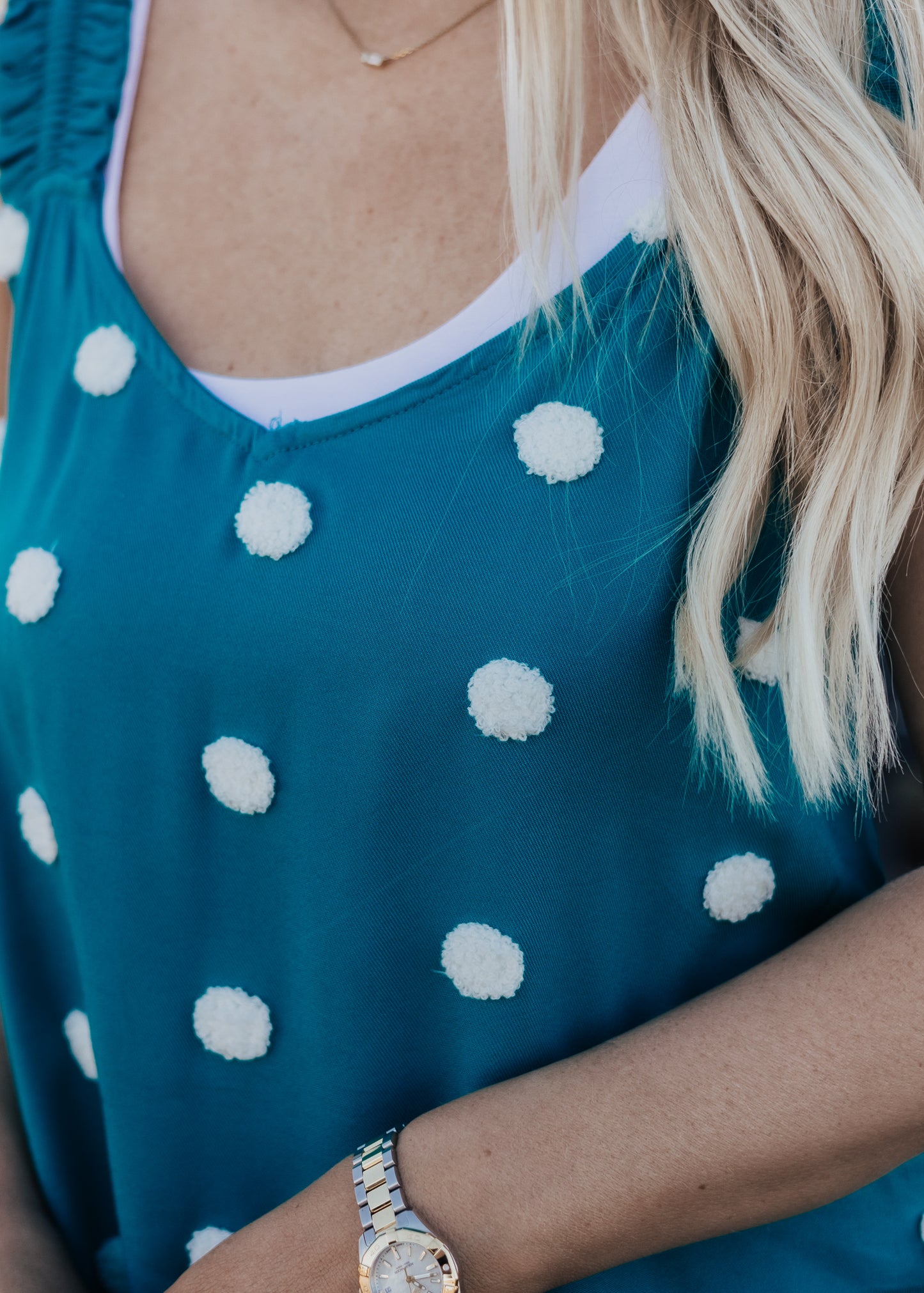 Small: Emerald Dotted Pom Blouse (S-3X)