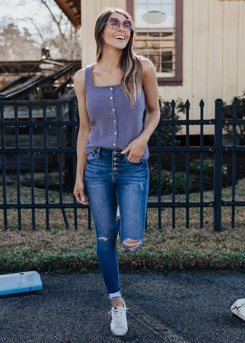 Ribbed Button Down Tank *BLUE