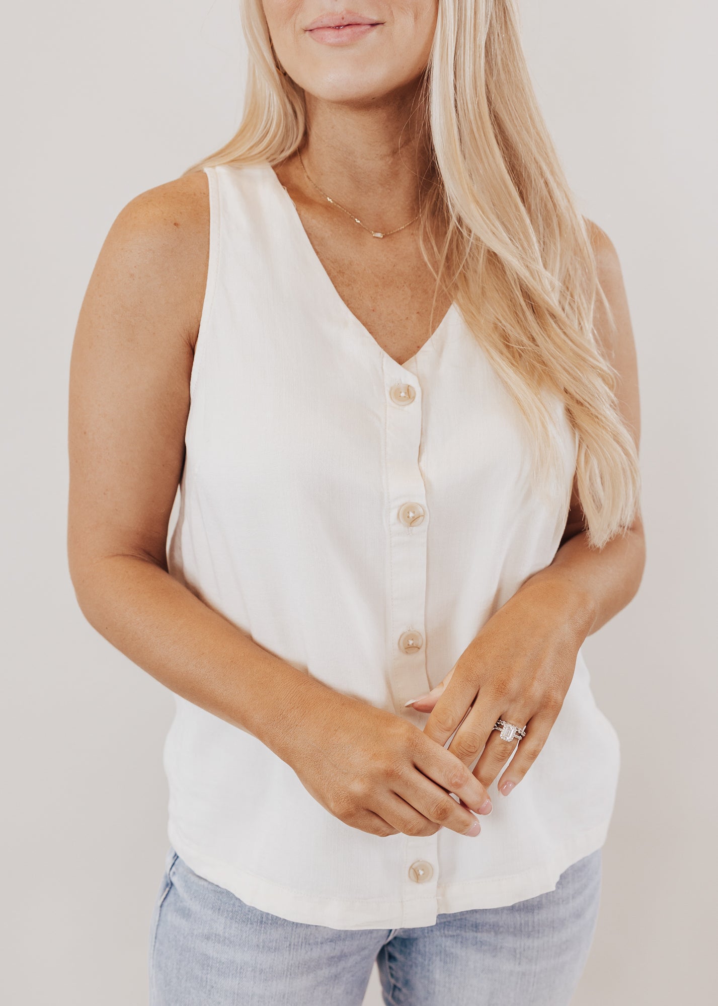 SMALL: Camilla Sleeveless Button Down Top *CREAM