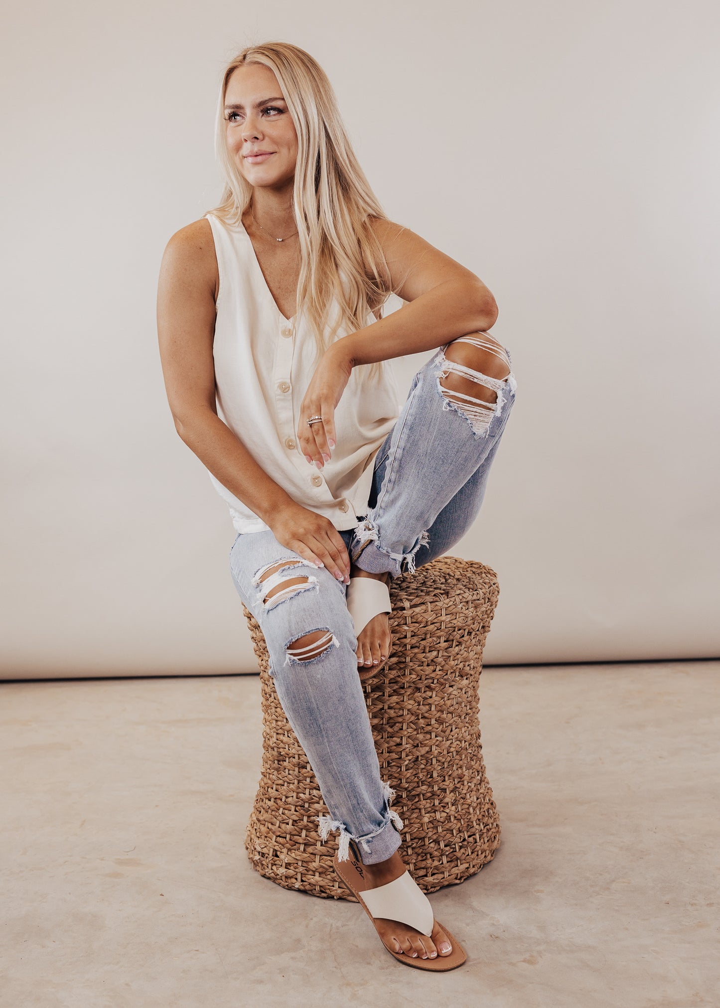 SMALL: Camilla Sleeveless Button Down Top *CREAM