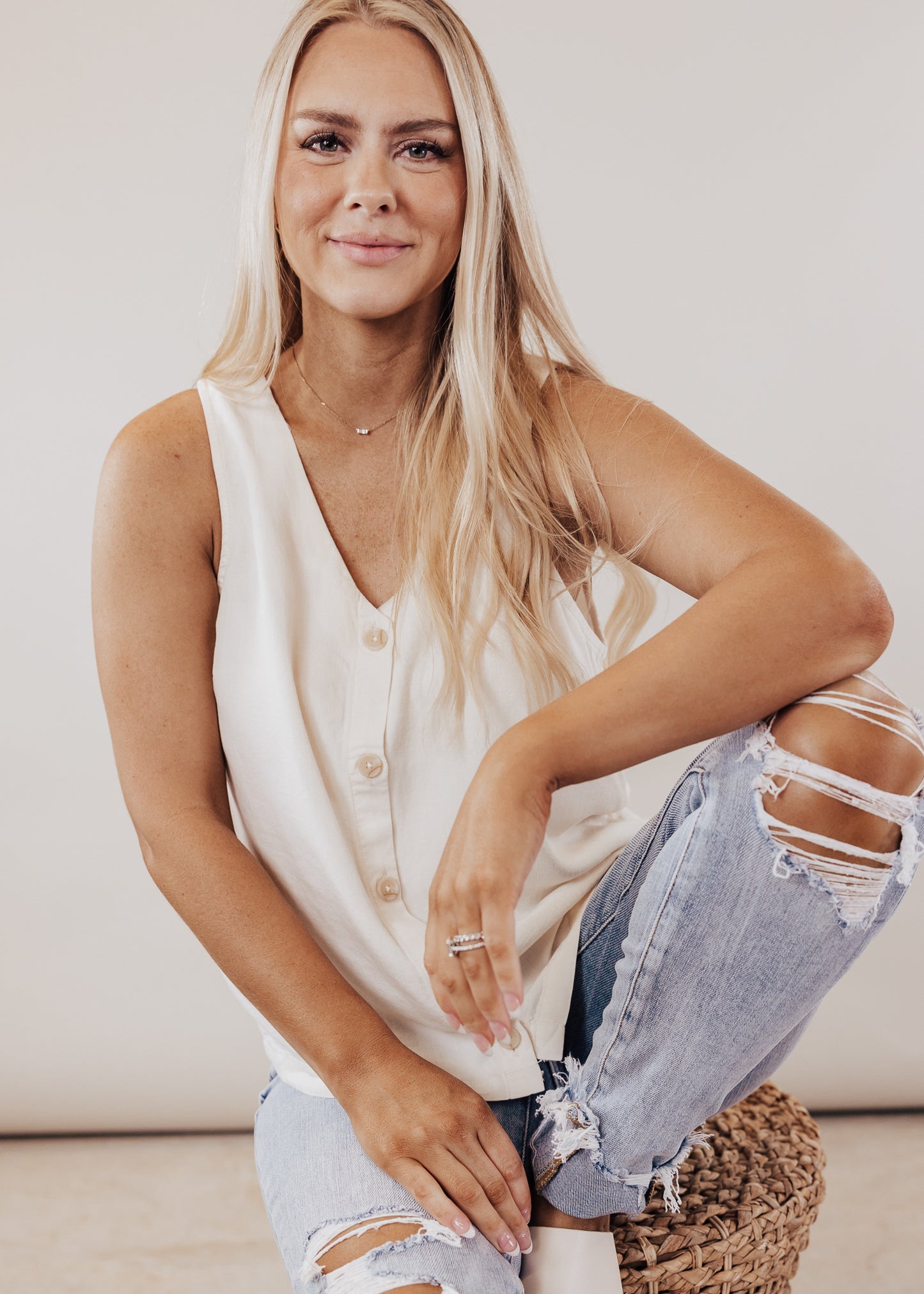 SMALL: Camilla Sleeveless Button Down Top *CREAM