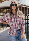 Oversized Plaid Button Down (S-3X) *BURGUNDY/IVORY