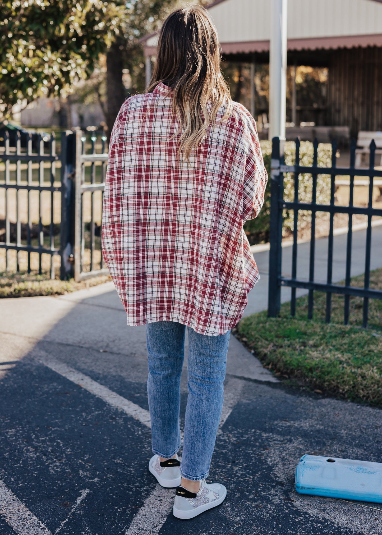 SIZE 3X: Oversized Plaid Button Down (S-3X) *BURGUNDY/IVORY