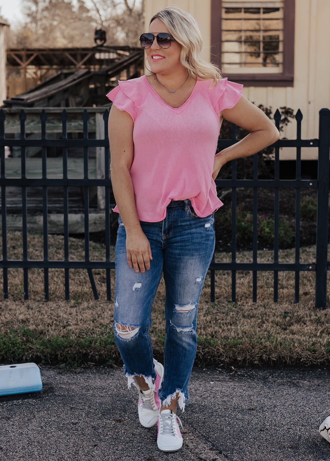 3X: Veronica Flutter Sleeve Top (S-3X) *PINK