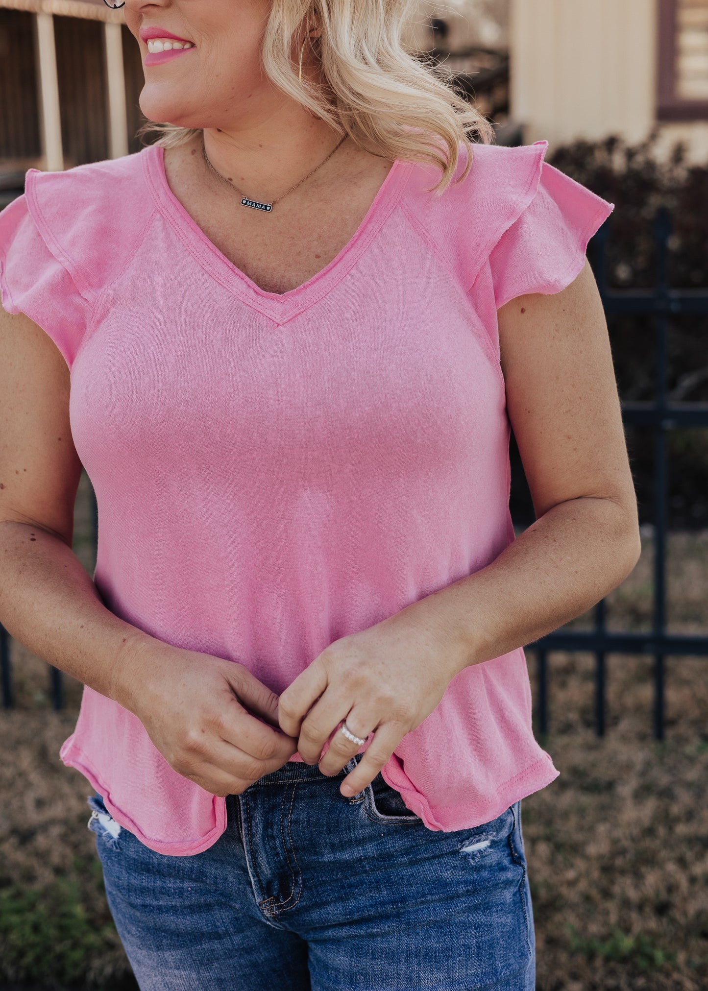 3X: Veronica Flutter Sleeve Top (S-3X) *PINK