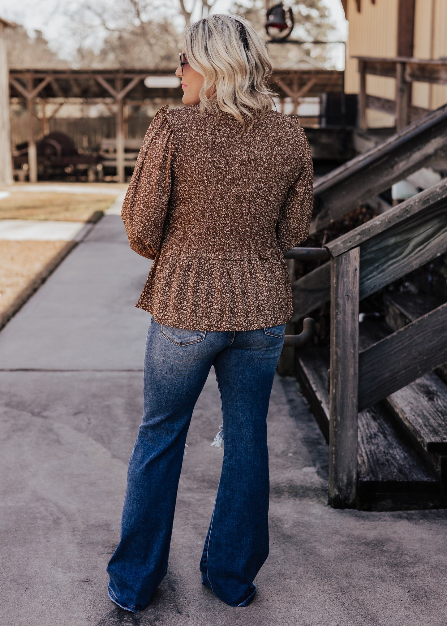 Smocked Brown Floral Top