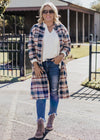 Long Plaid Button Down *NAVY/TAUPE